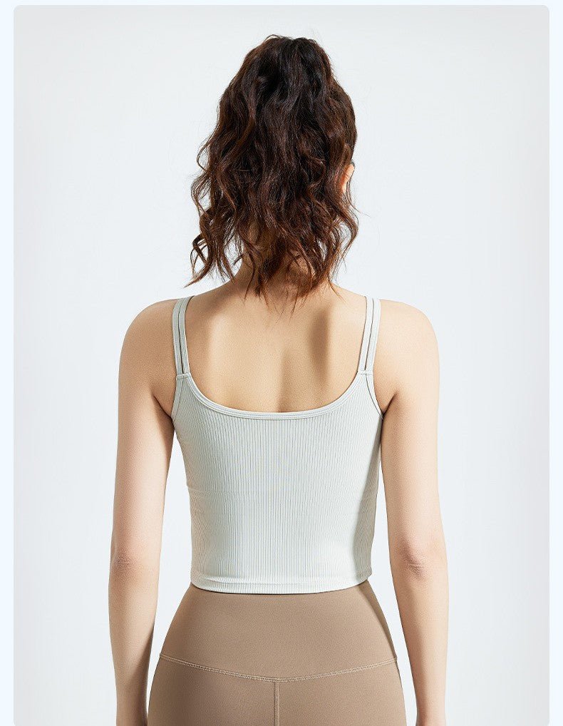 Striped Sports Bra Vest | Fixed Shoulder Straps | Padded | Slim Fit | Breathable Yoga Gym Top - Women's Activewear by Ceecile